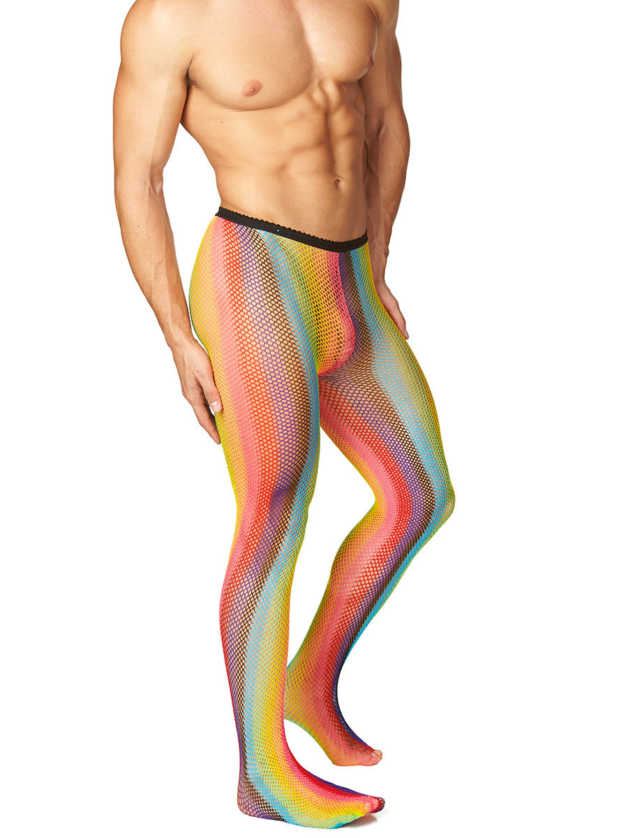 Men's rainbow fishnet pantyhose tights