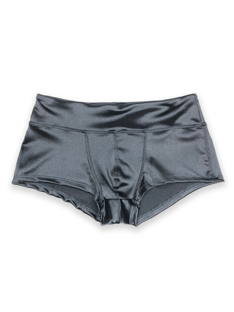 men's black satin shorts