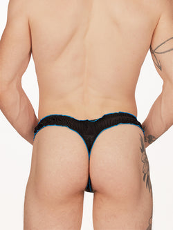 men's black nylon frilly thong - XDress