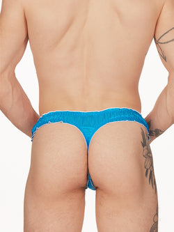 men's blue nylon frilly thong - XDress