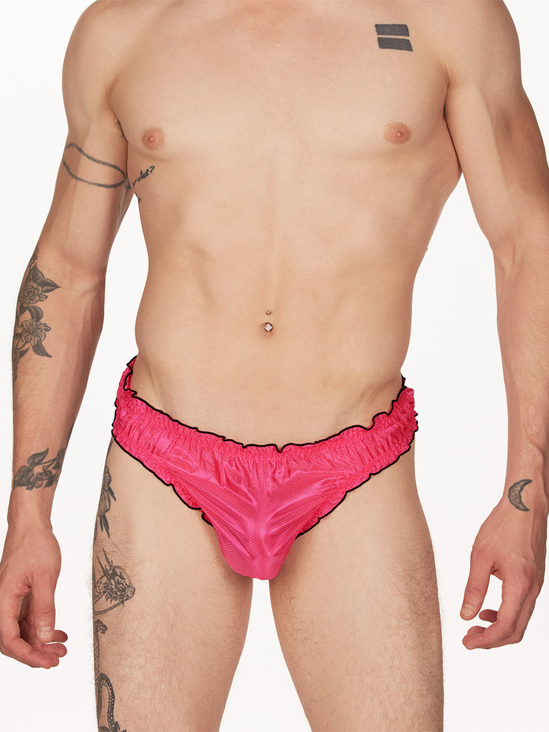 men's pink nylon frilly thong - XDress