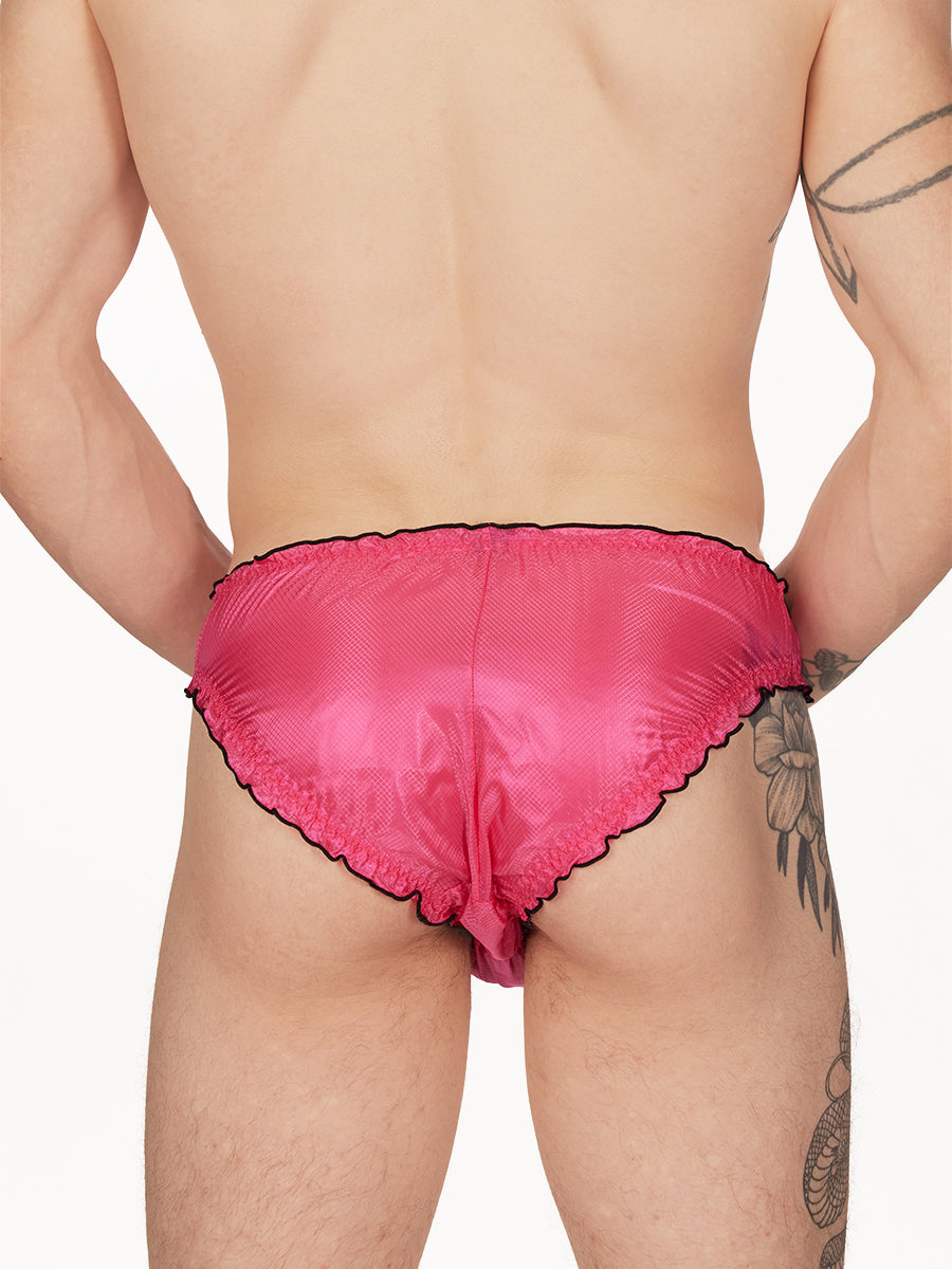 men's pink nylon ruffle edge panties - XDress