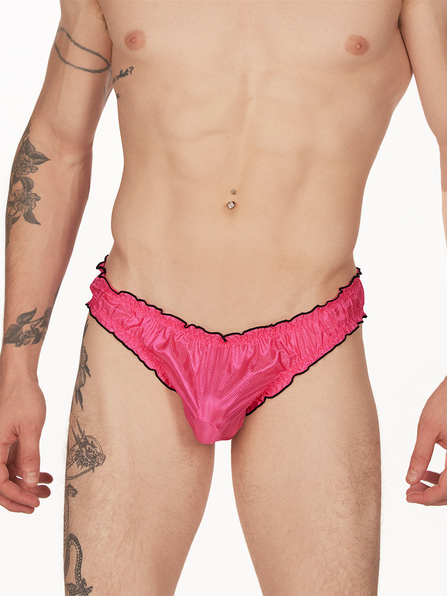 men's pink nylon ruffle edge panties - XDress