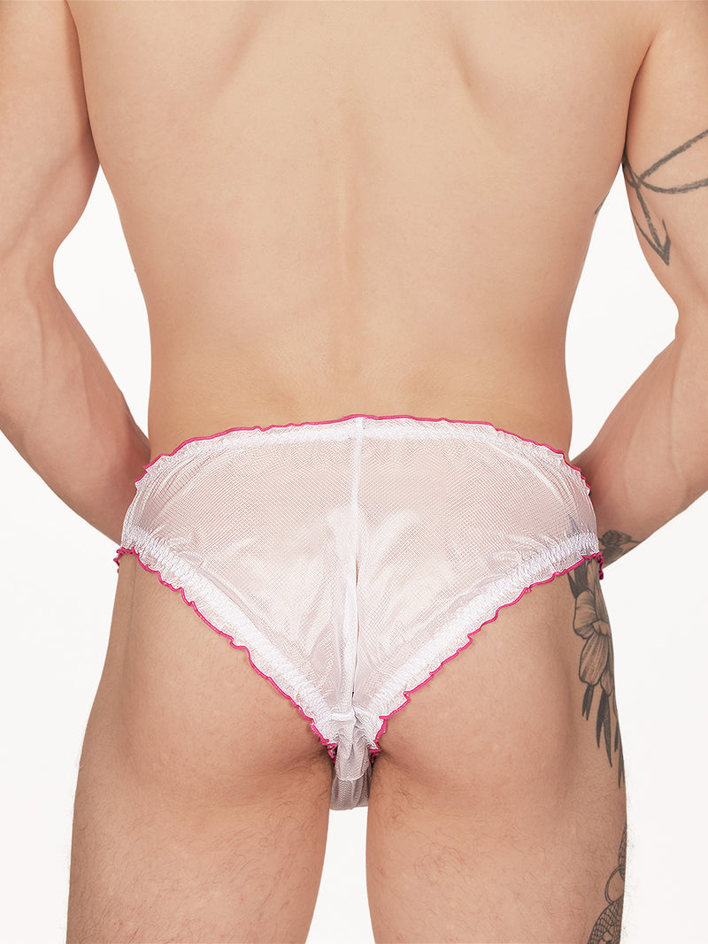 men's white nylon ruffle edge panties - XDress