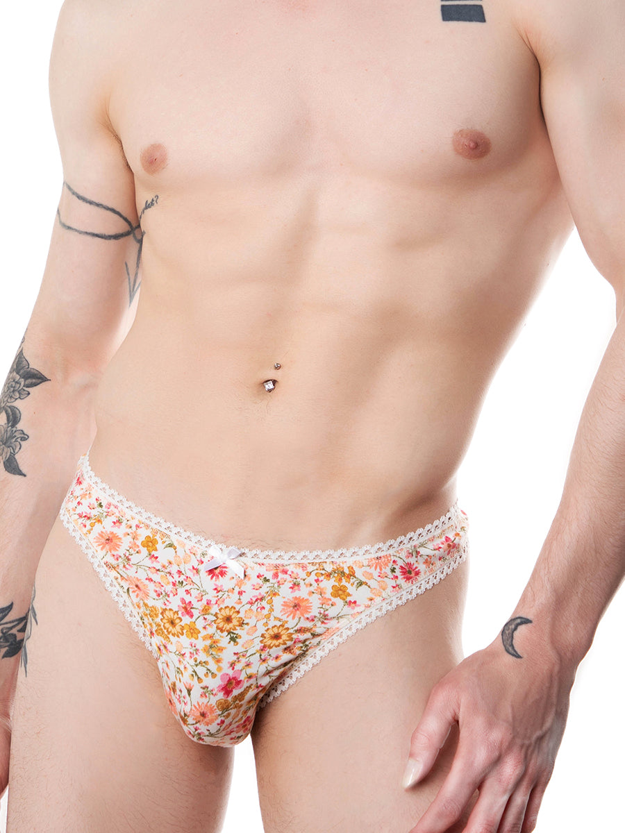 men's white floral print thong - XDress