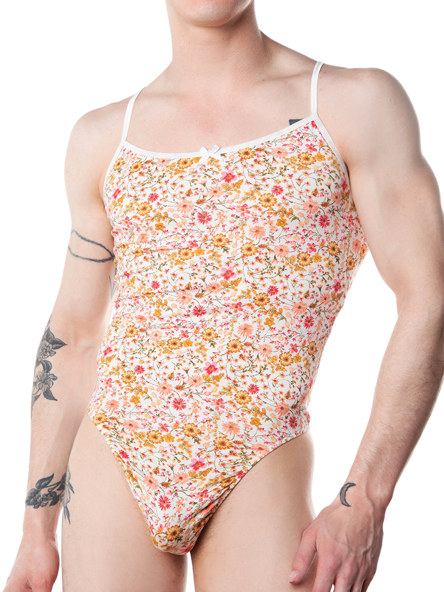 men's white floral print thong bodysuit - XDress