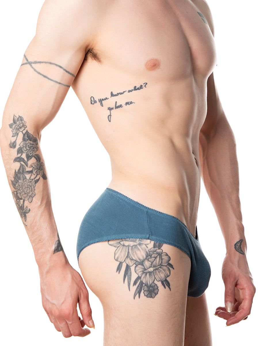 men's blue picot ribbed bikini panties - XDress