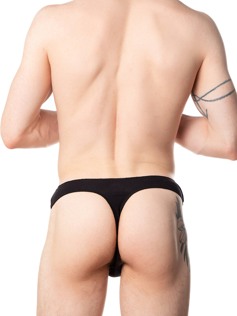 men's black ribbed picot thong - XDress