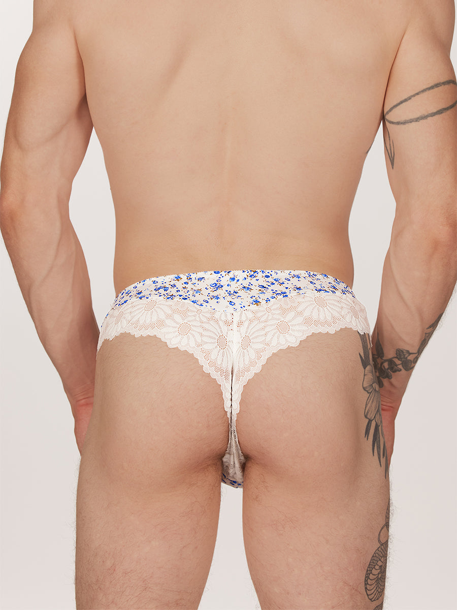 men's blue floral & lace brazilian panties - XDress