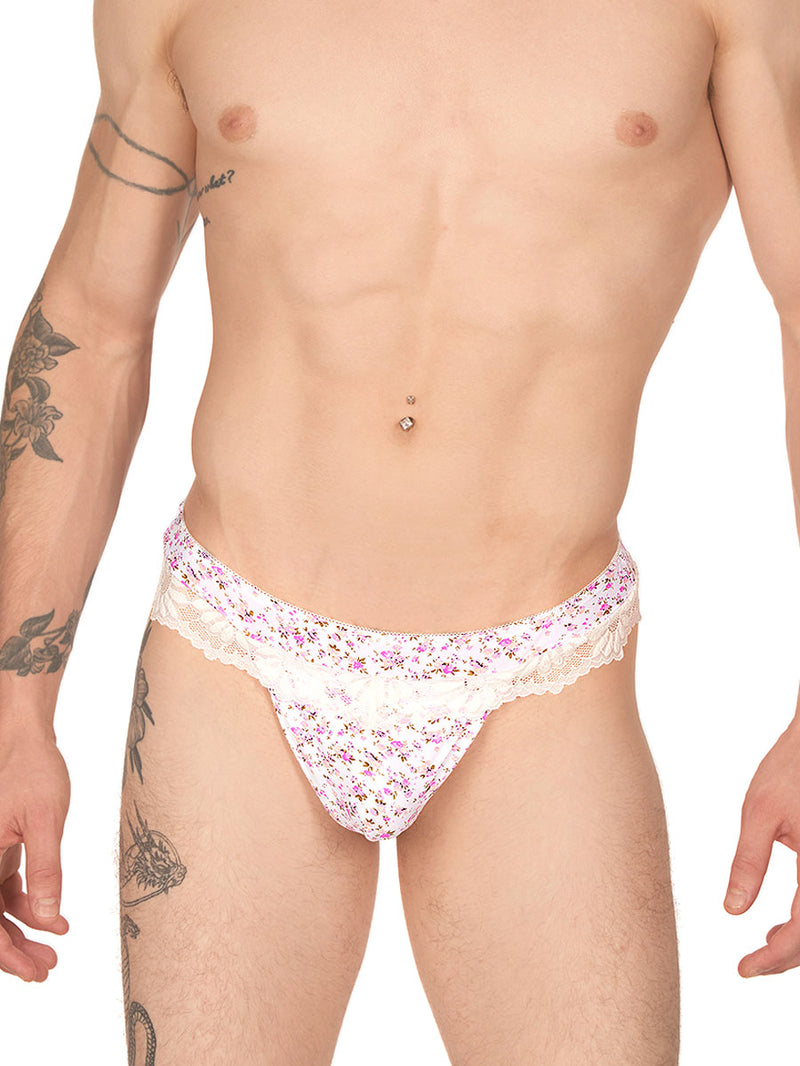 men's pink floral lace brazil panties - XDress