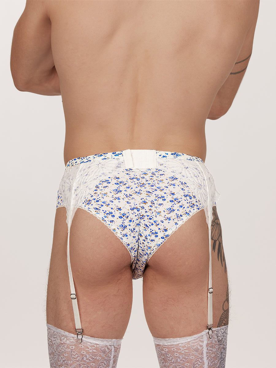men's blue floral & lace garter belt - XDress
