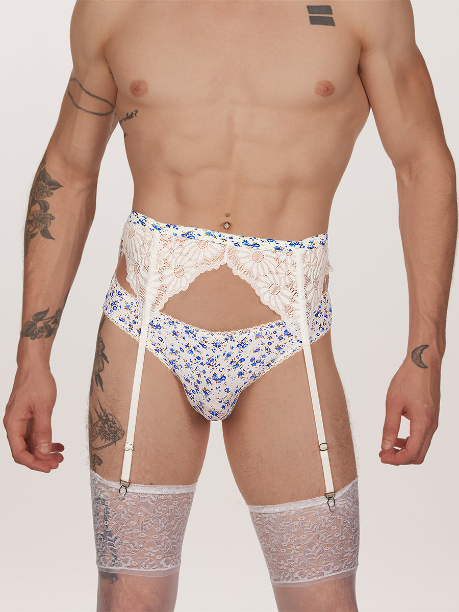 men's blue floral & lace garter belt - XDress
