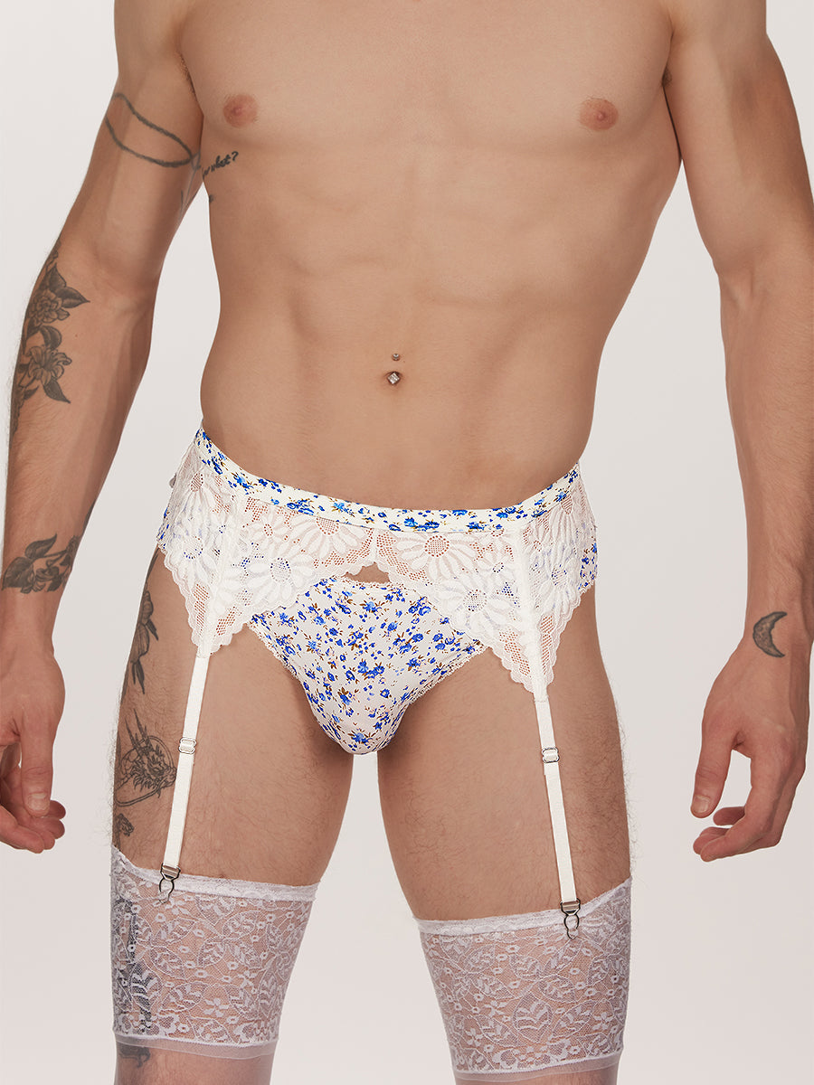 men's blue floral & lace garter belt - XDress