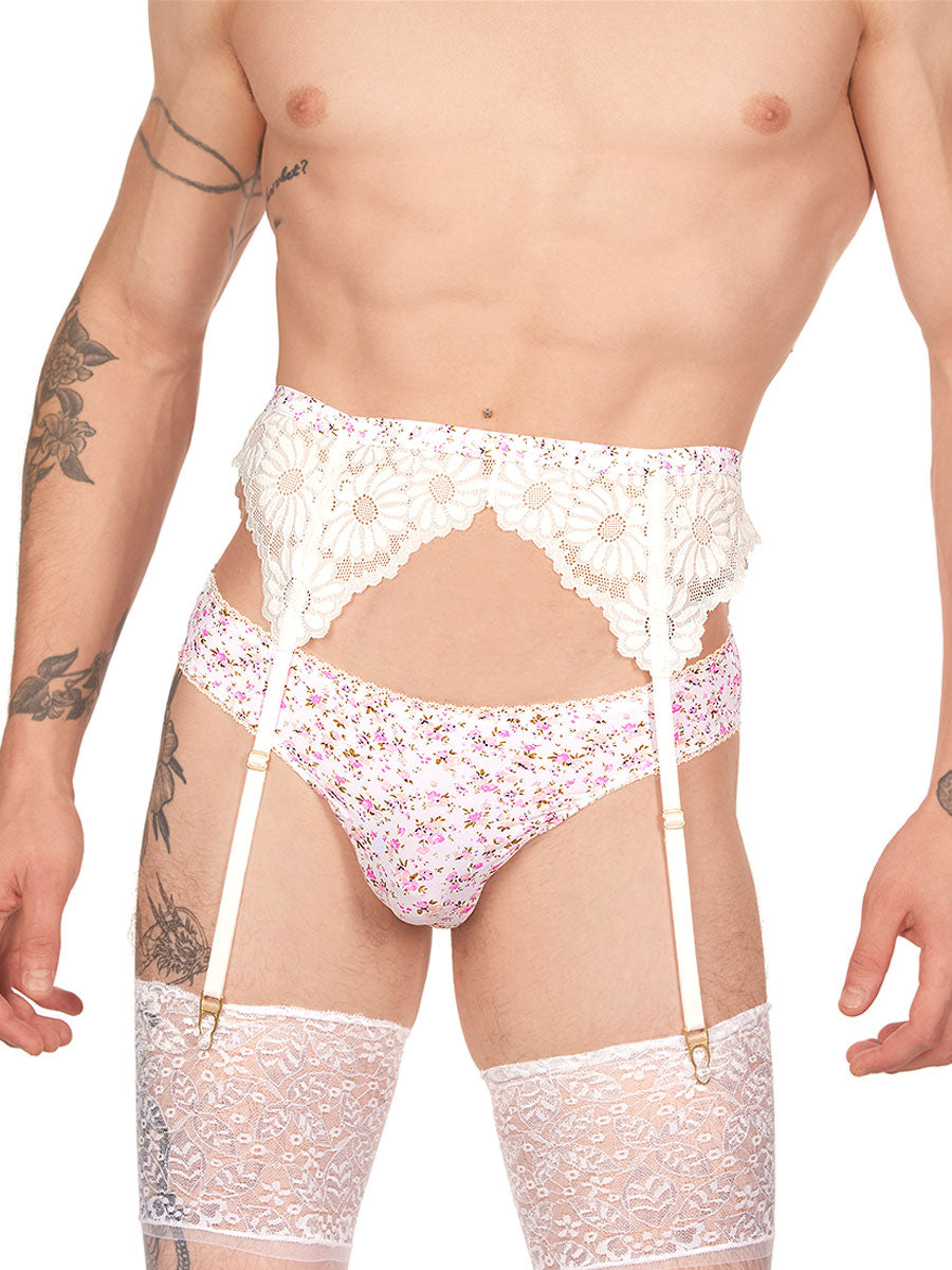 men's pink floral & lace garter belt - XDress