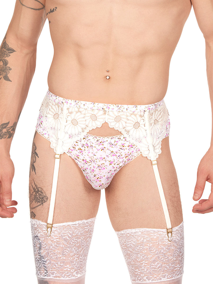 men's pink floral & lace garter belt - XDress
