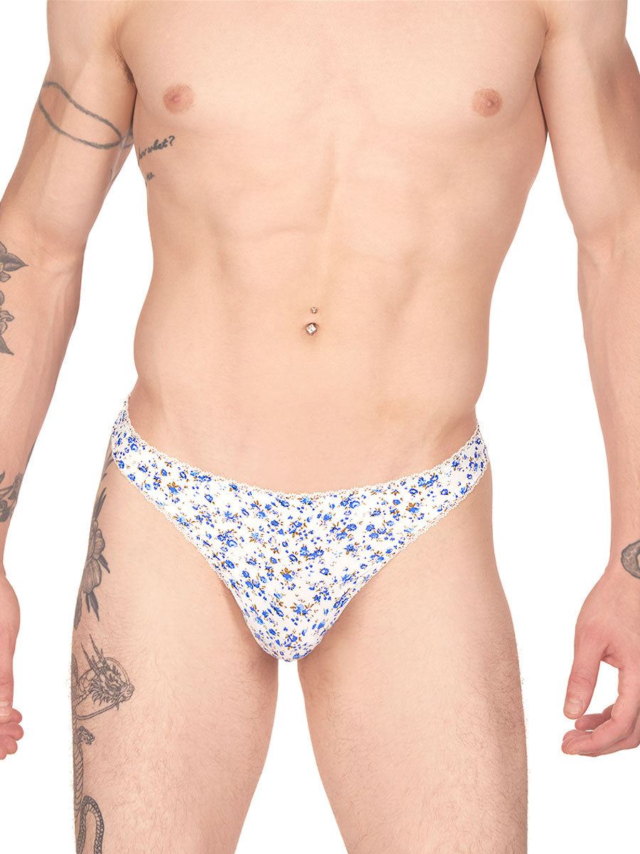 men's blue floral picot thong - XDress