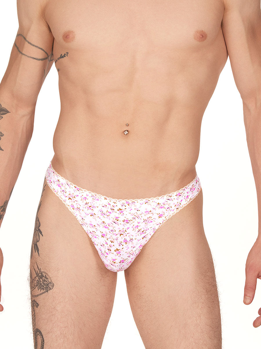 men's pink floral picot thong - XDress