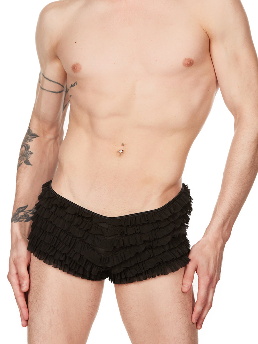 men's black ruffled mesh panties - XDress