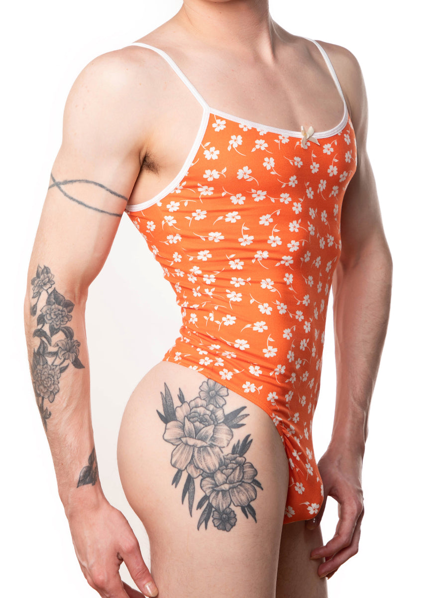 men's orange floral thong bodysuit - XDress