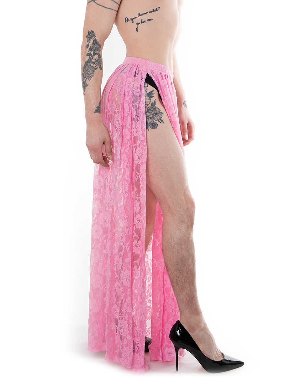 men's pink lace maxi skirt - XDress