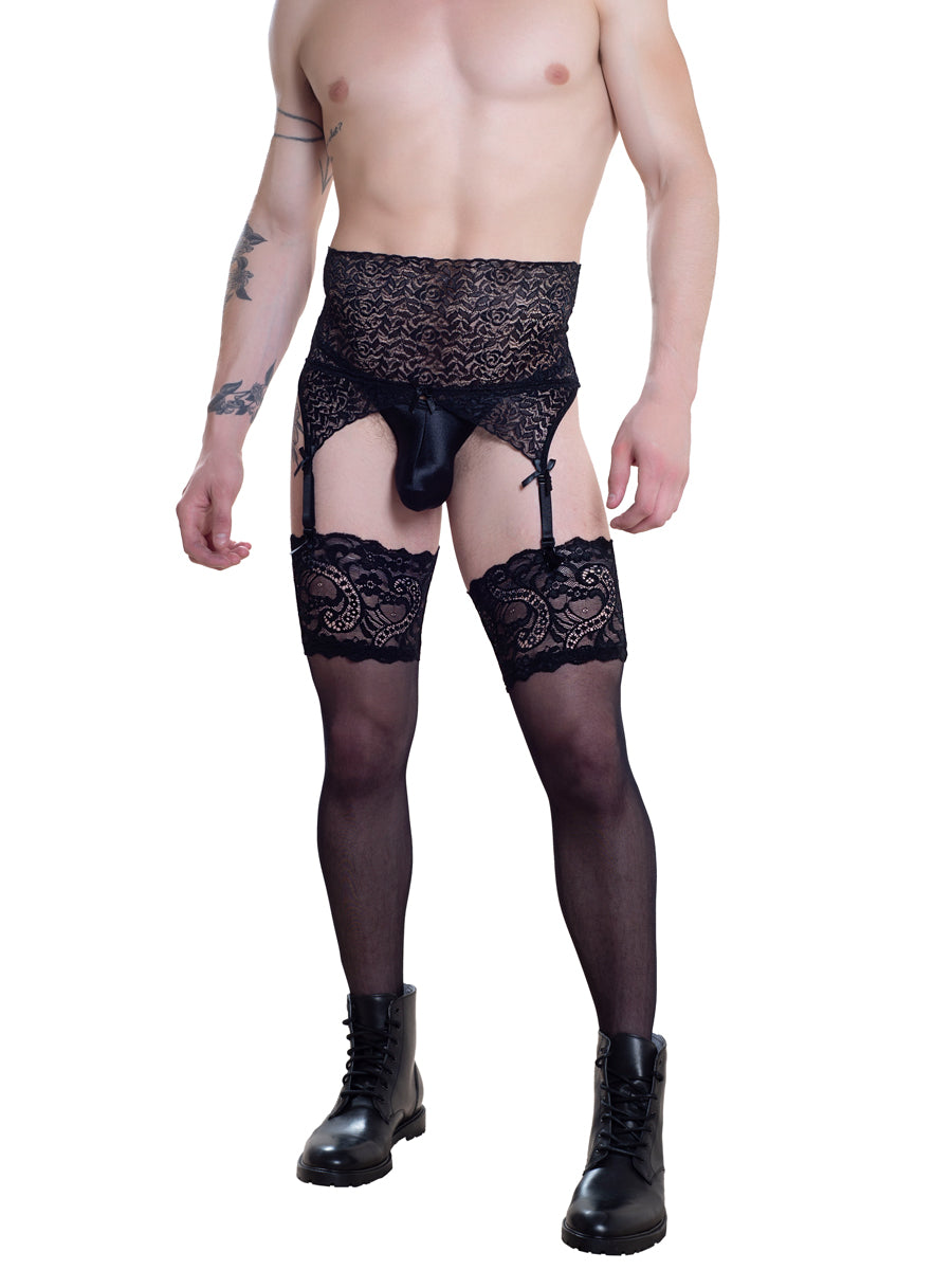 Men's Black Lace Garter Belt