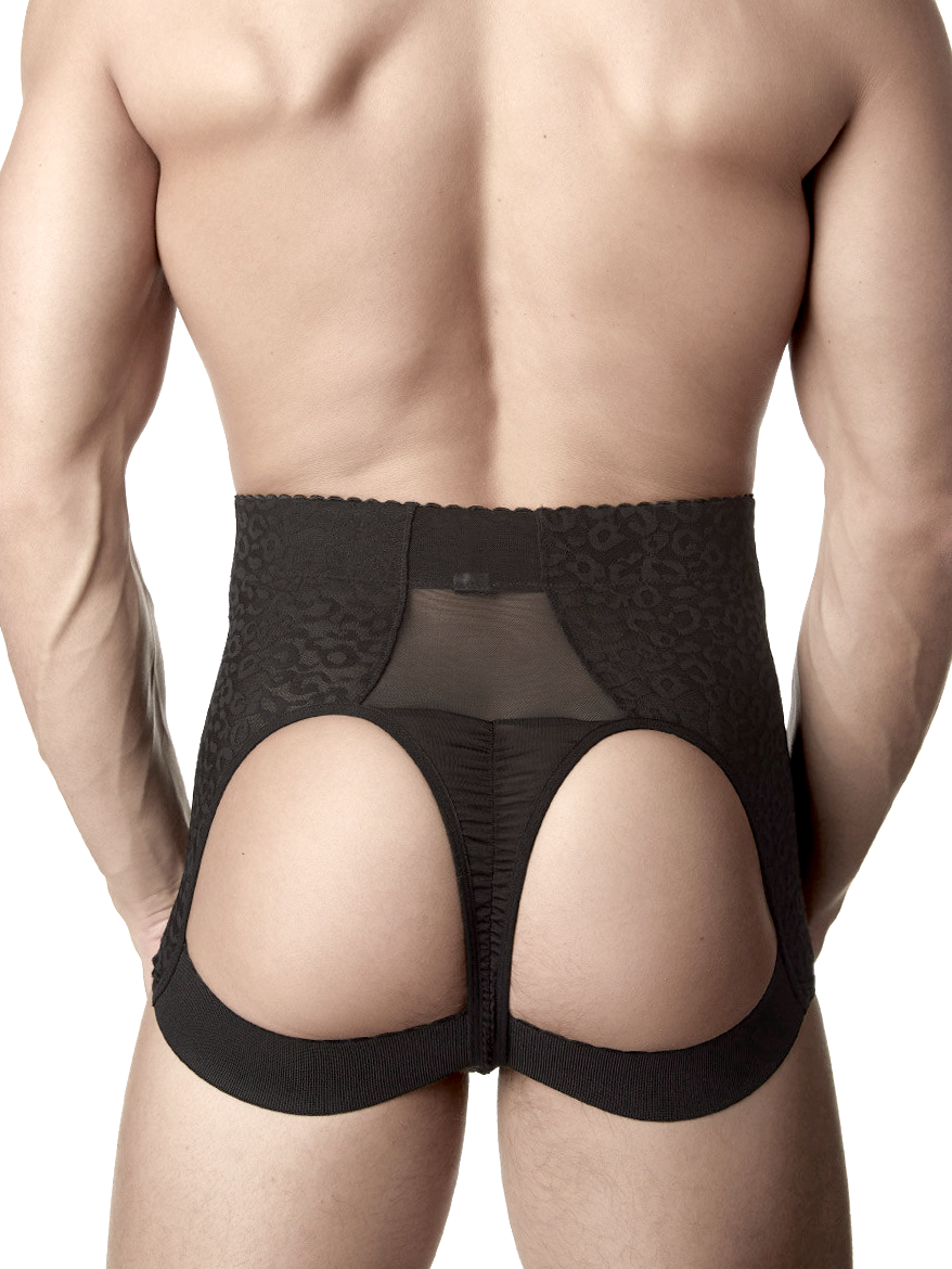 Men's black lace tight girdle butt lifter
