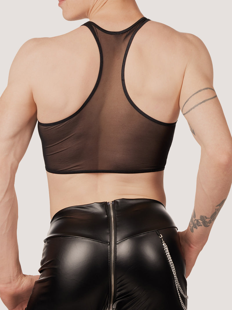 men's black mesh zip crop top - XDress