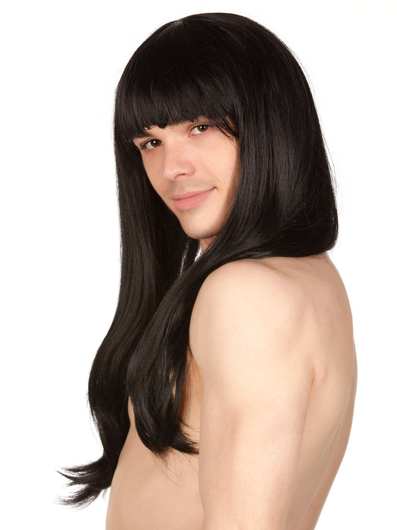 Men's black fringe long wig