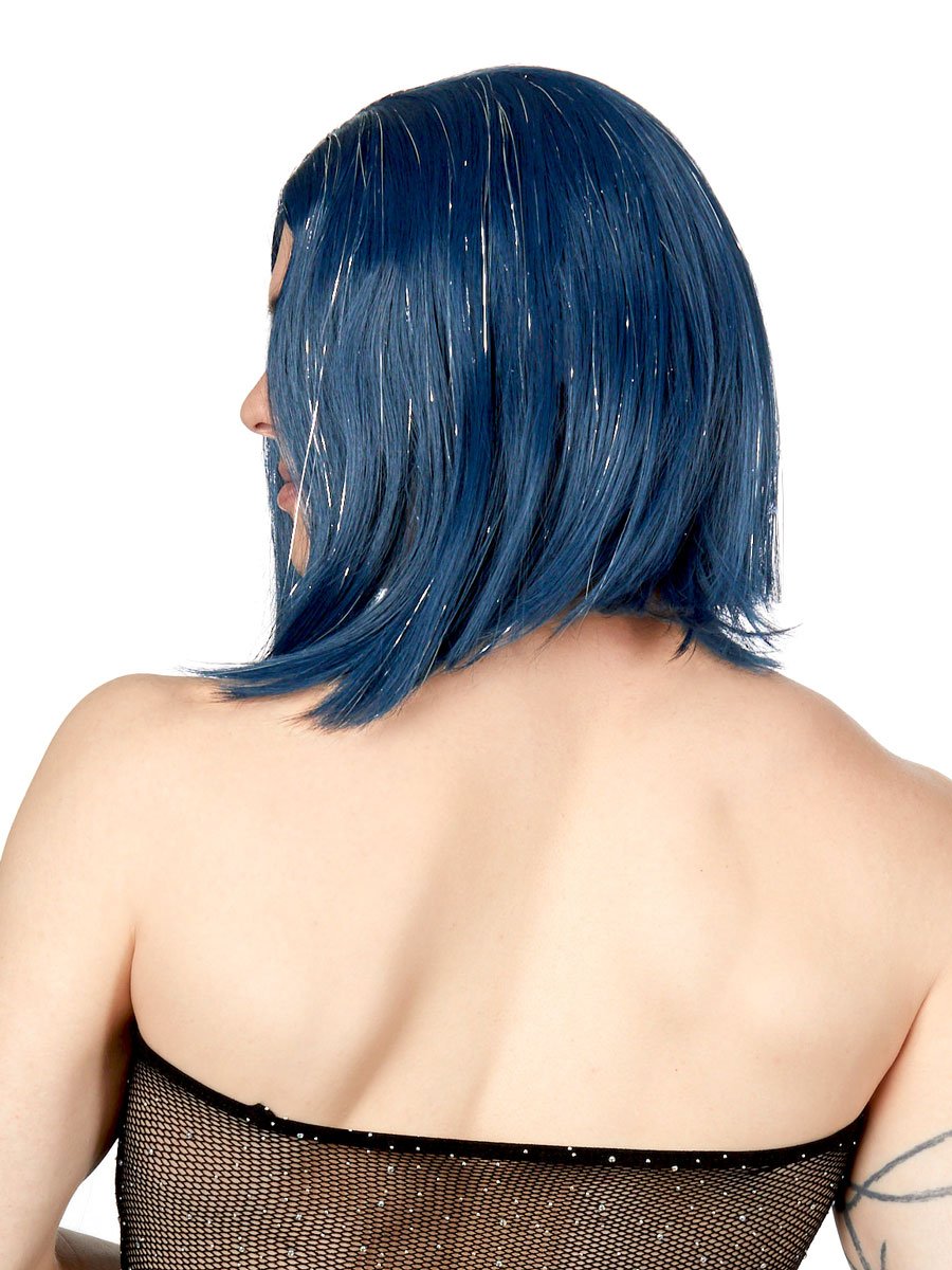 men's blue tinsel bob wig