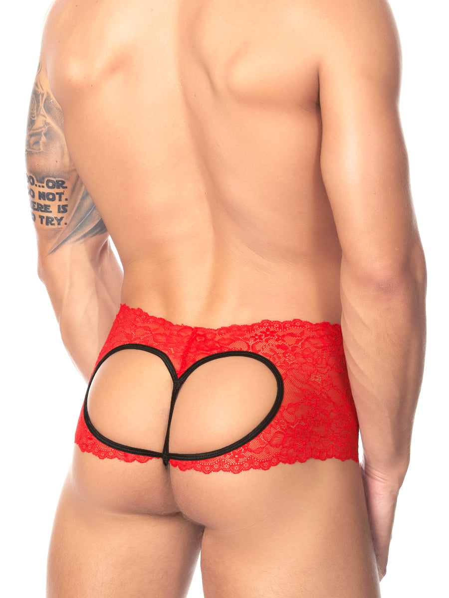 Men's red lace crotchless panty