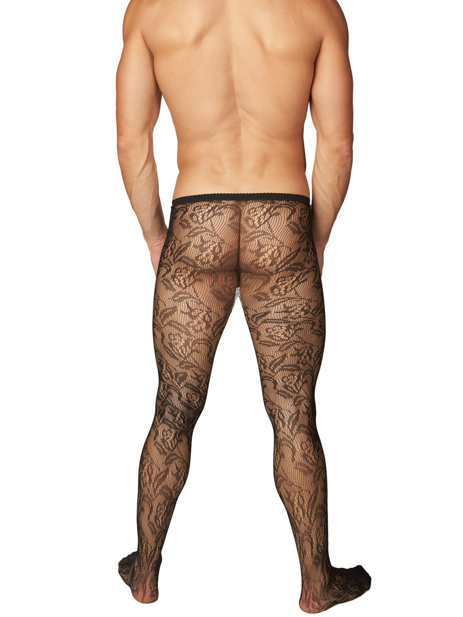 Men's black floral net tights