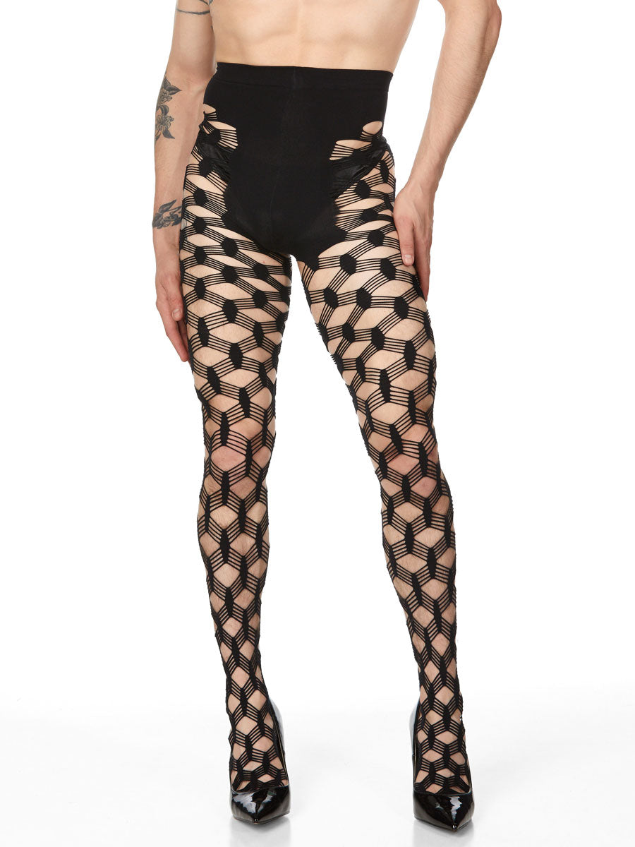 men's black patterned fashion pantyhose