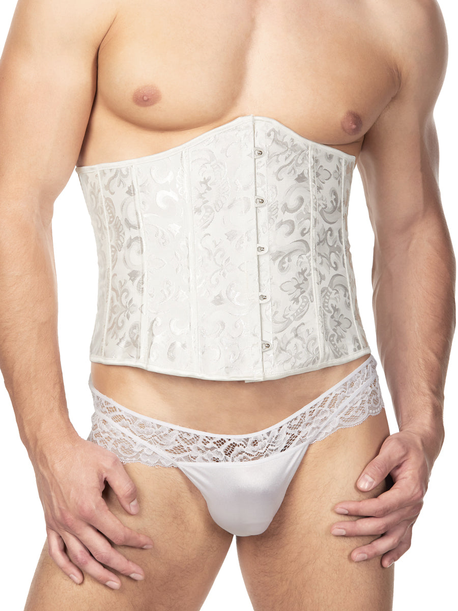 Men's white satin corset