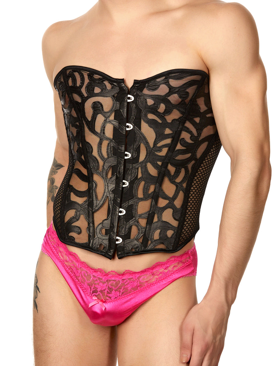 men's black mesh corset