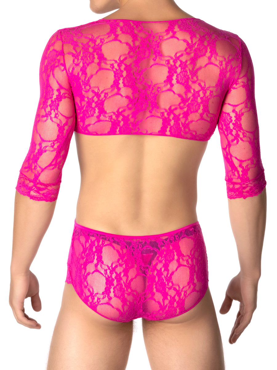 men's pink lace bodysuit