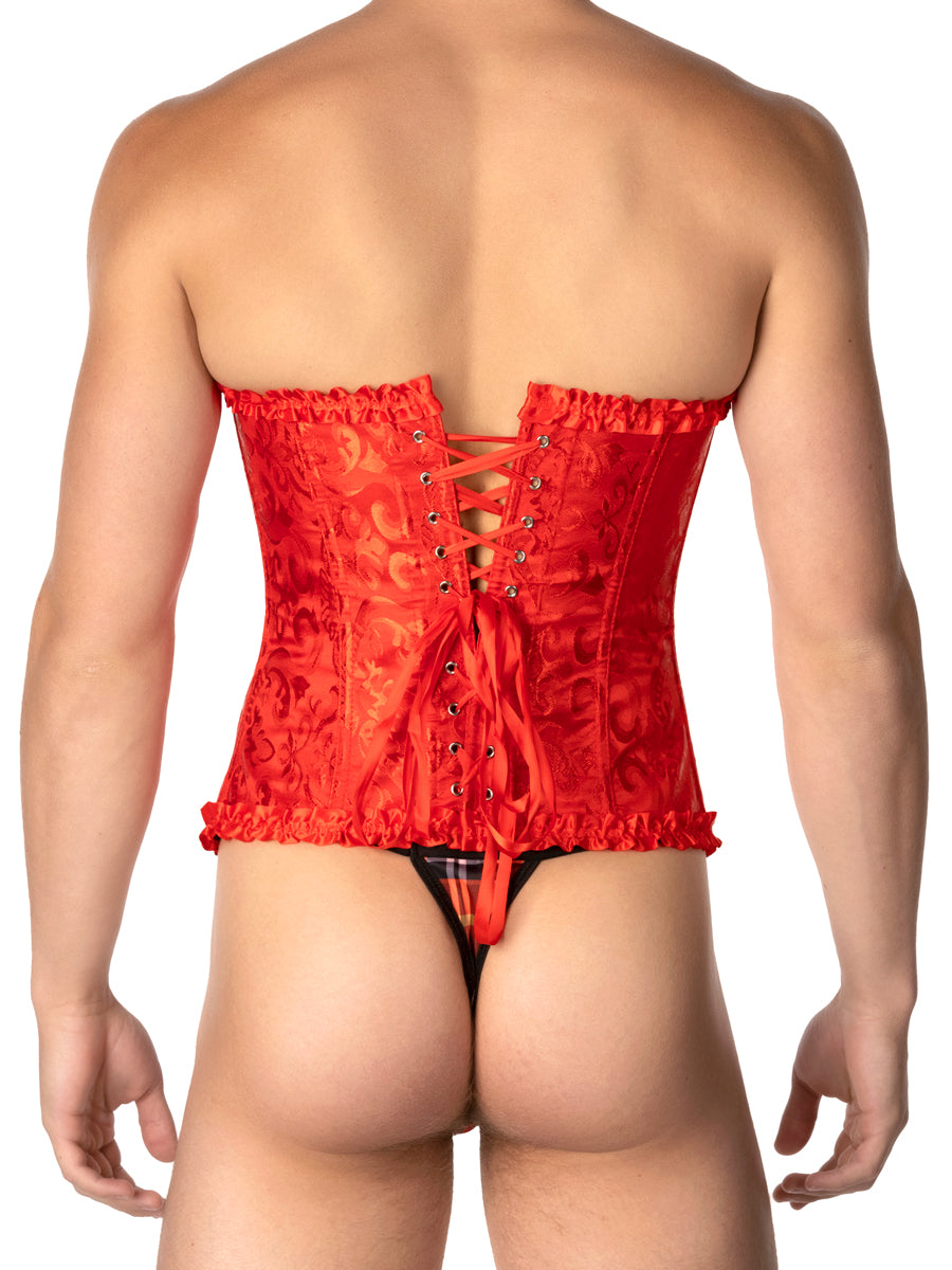 Unisex red satin brocade pattern corset