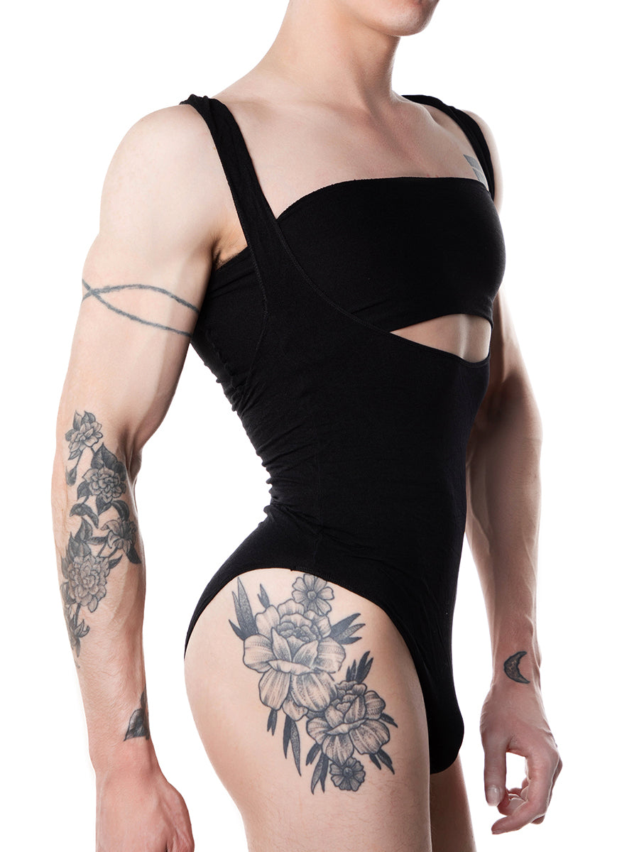 men's black two-piece bodysuit with bra - XDress