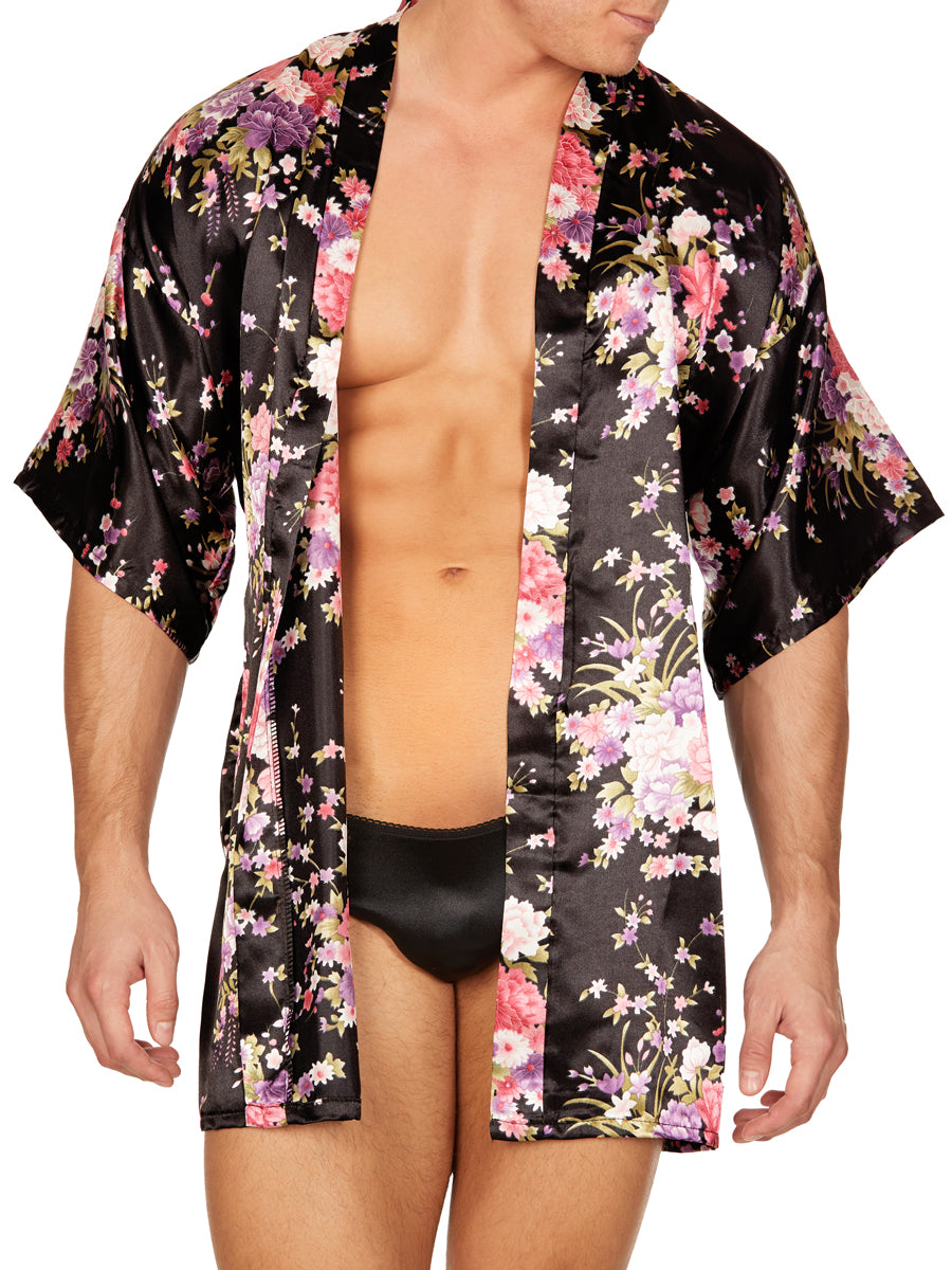 Men's Satin Floral Print Short Robe