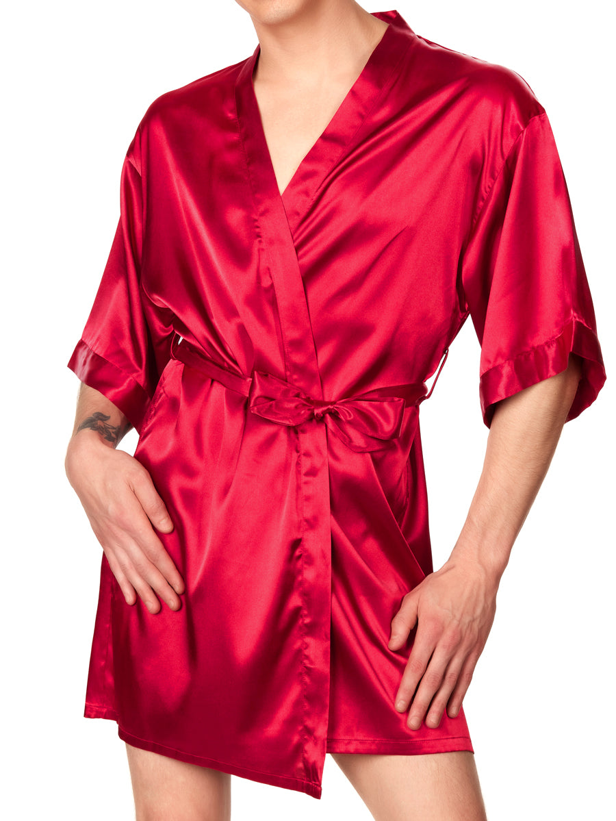 Unisex red satin robe