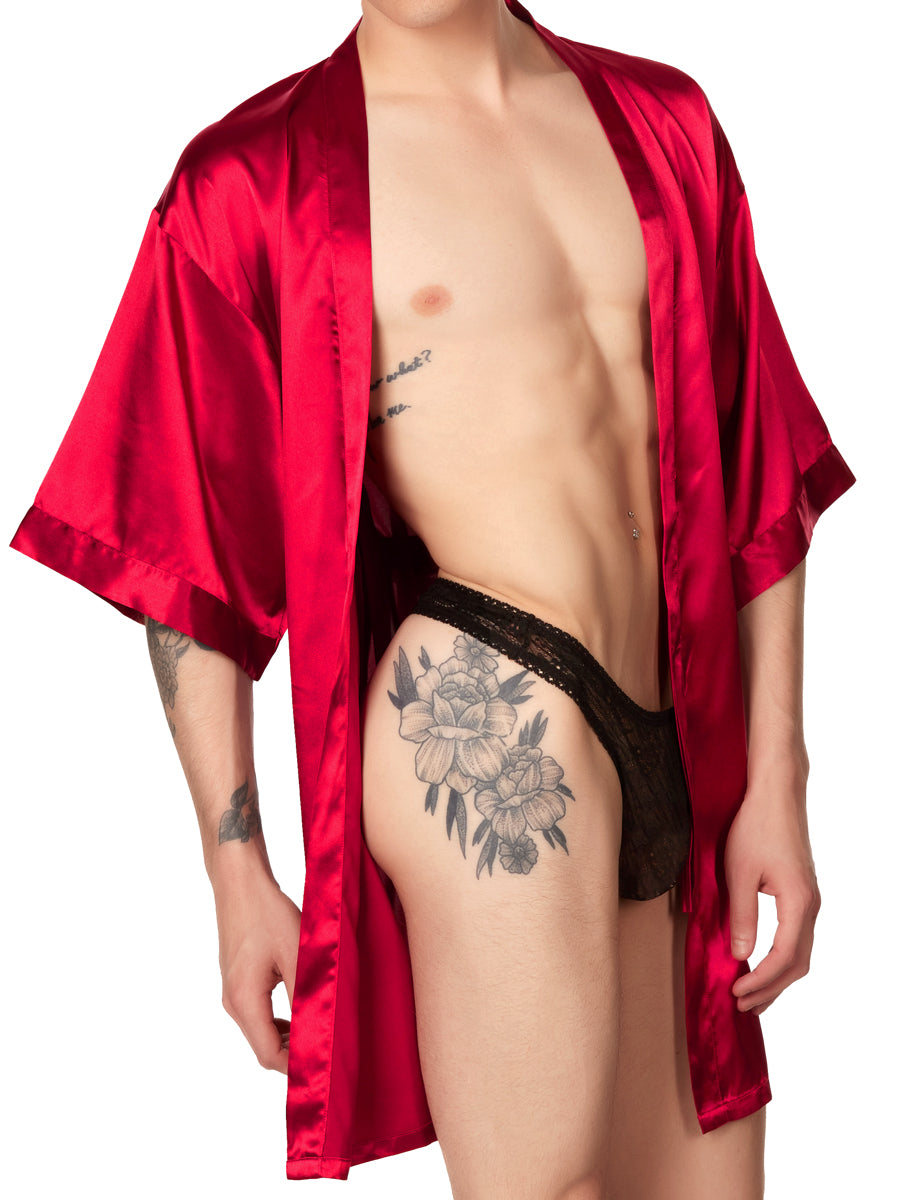 Unisex red satin robe