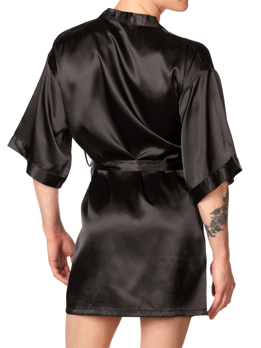 Unisex black satin robe