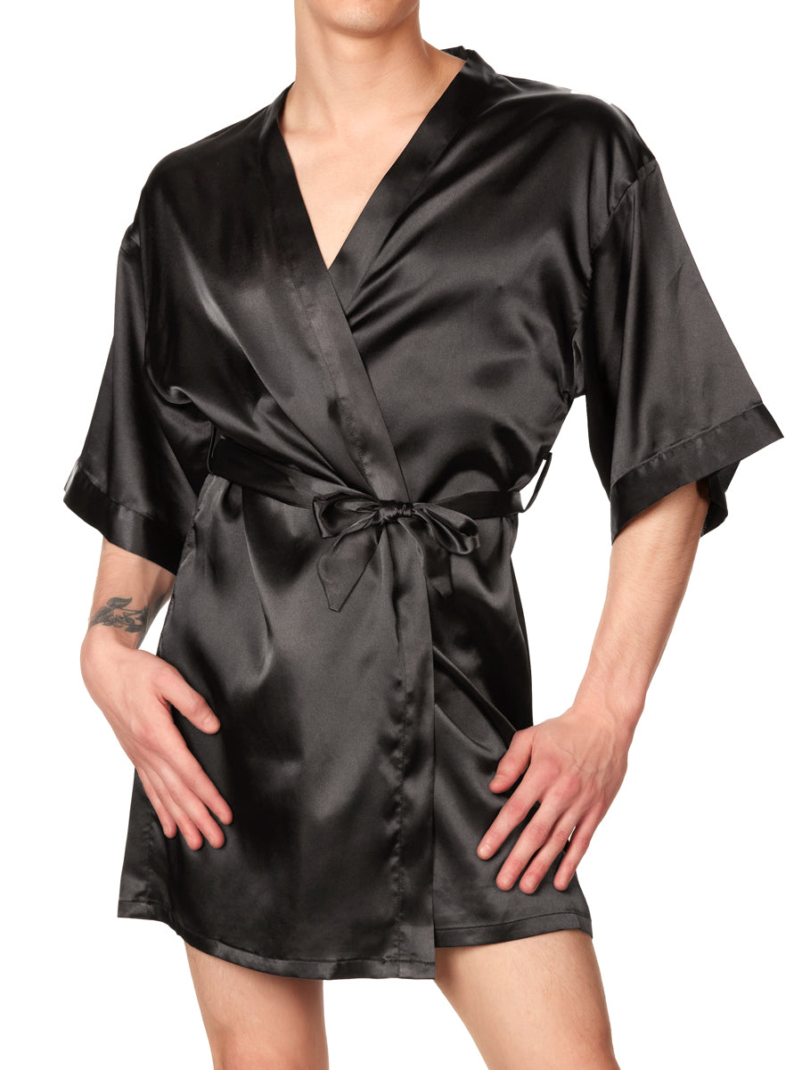 Unisex black satin robe