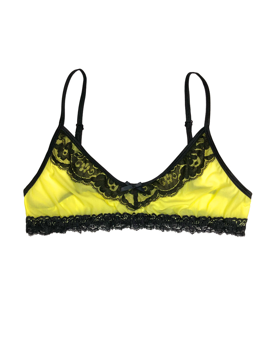Men's yellow mesh and lace bra