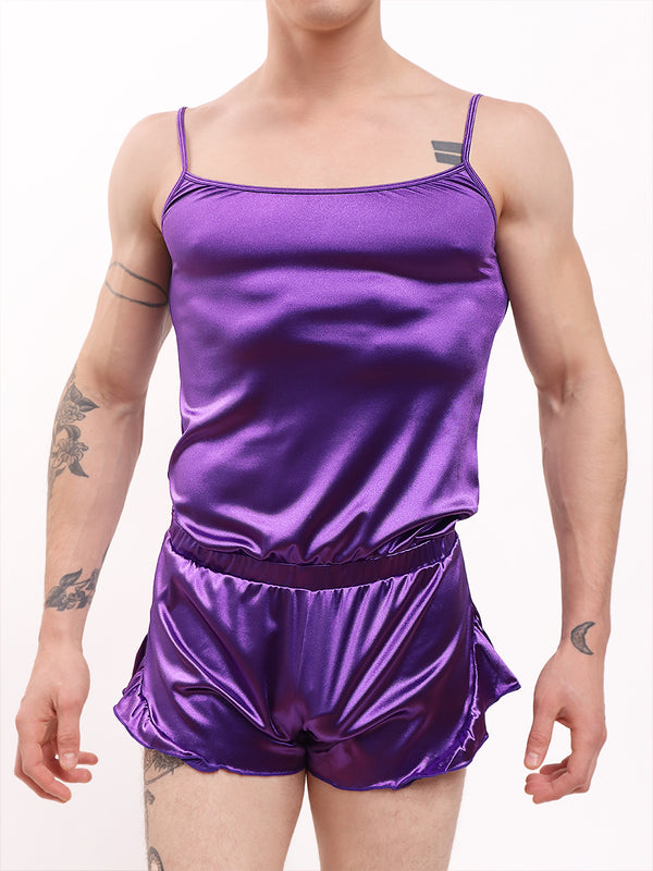 men's purple satin cami romper - XDress