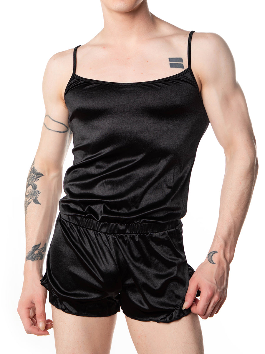 men's black satin romper - XDress