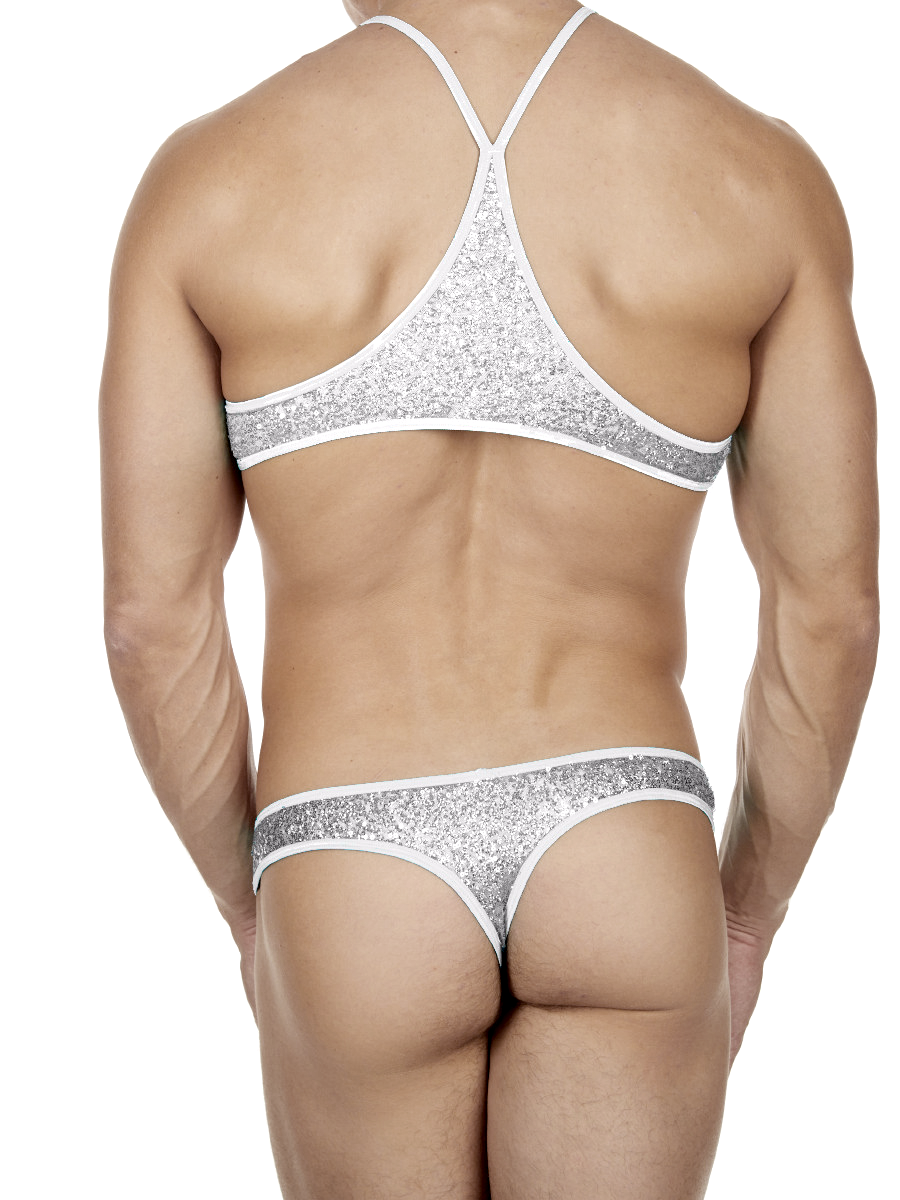 Men's silver metallic sparkly crossdressing bra