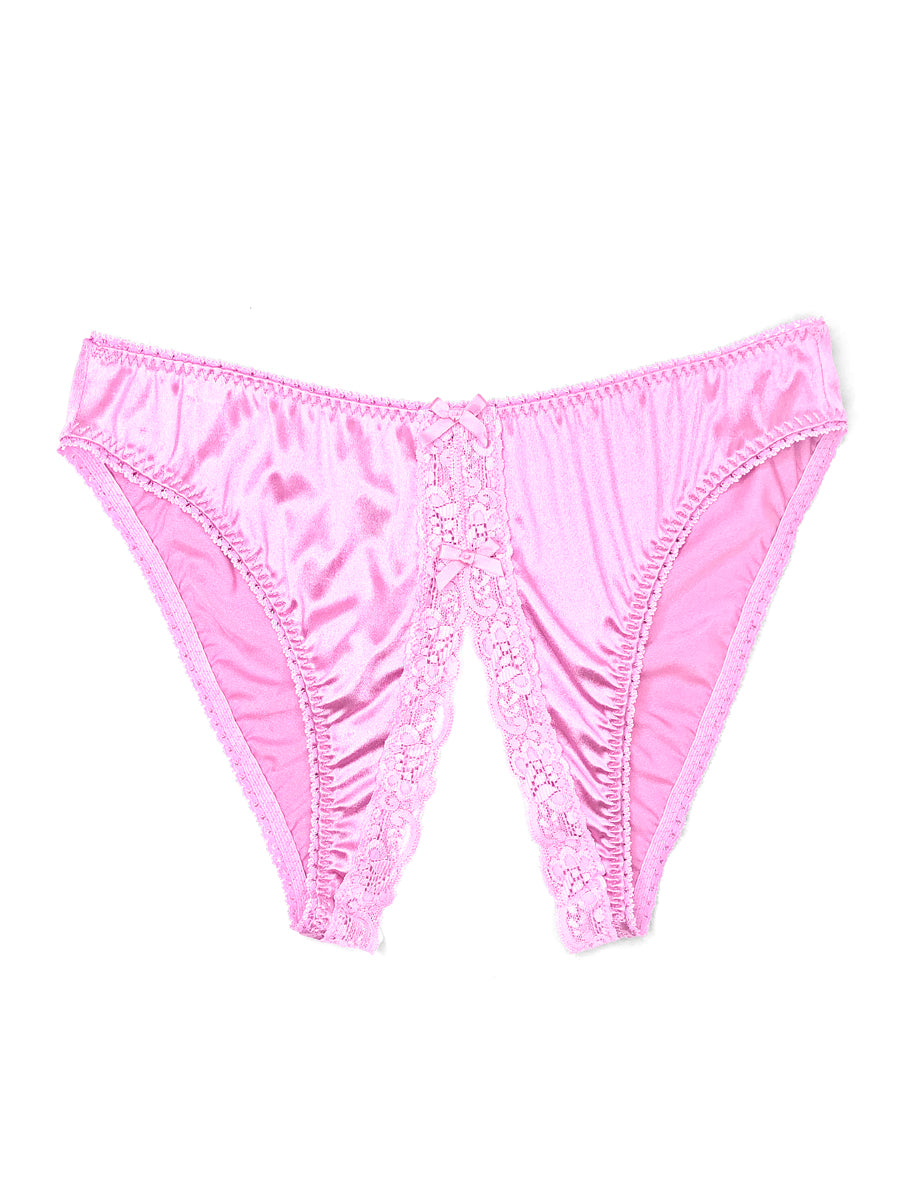 Men's pink satin crotchless panties