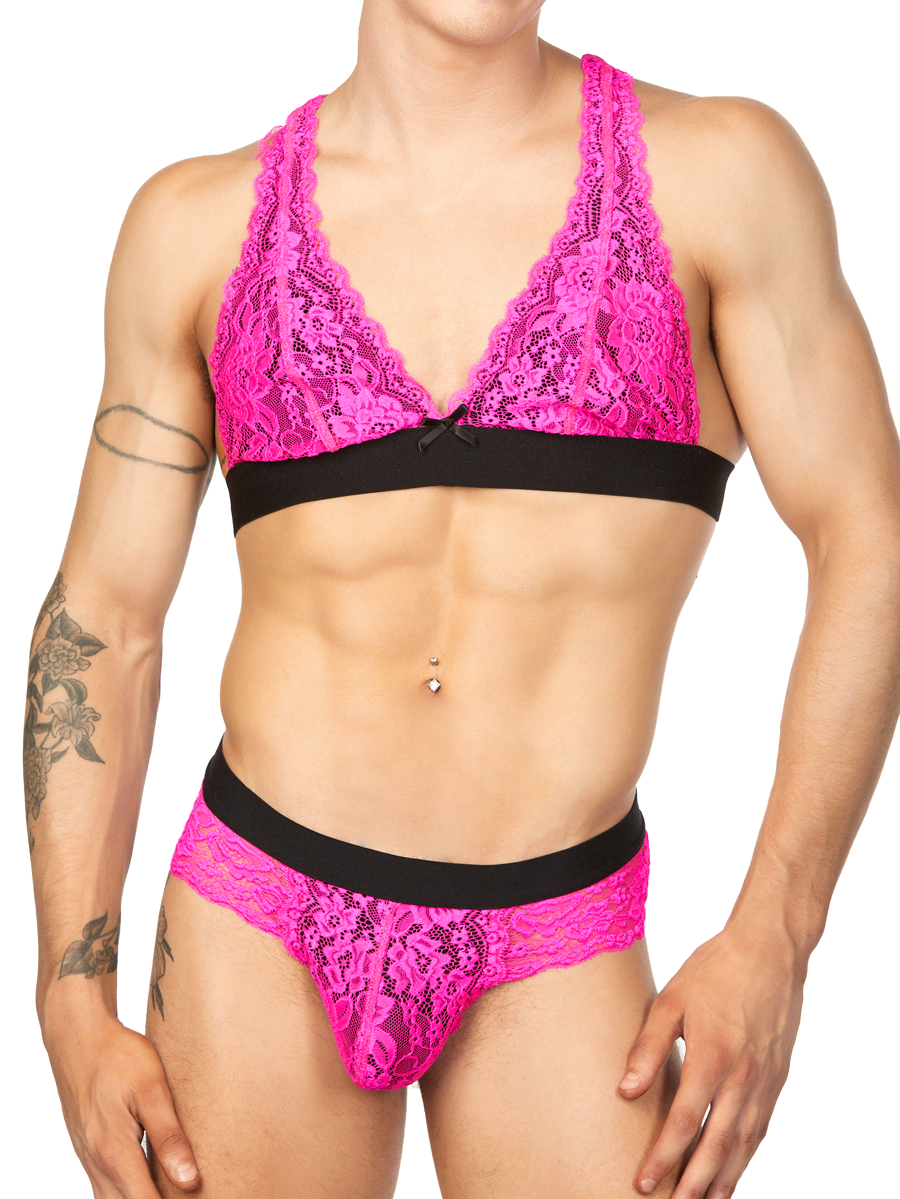 men's pink lace bra