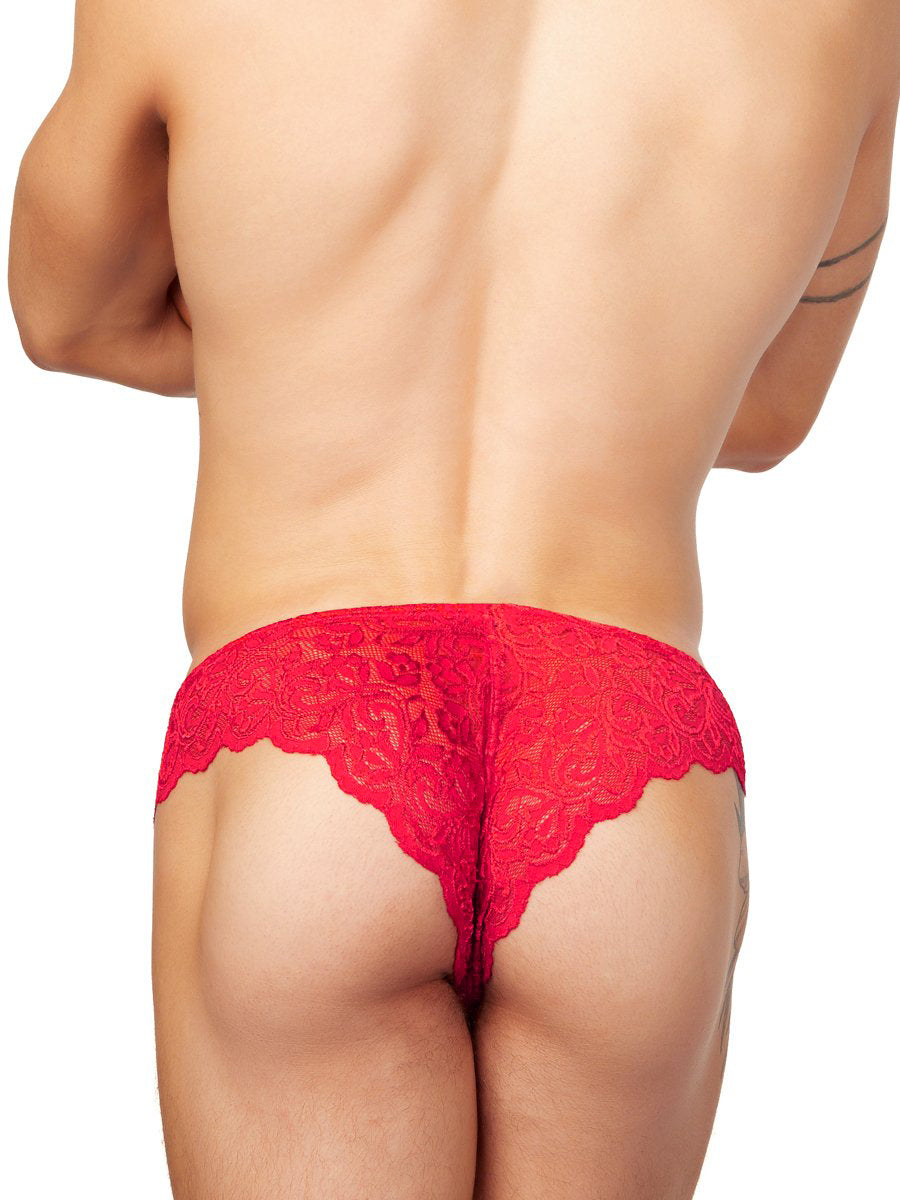 Men's red lace brazil panty