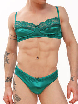men's green satin and lace bra - XDress